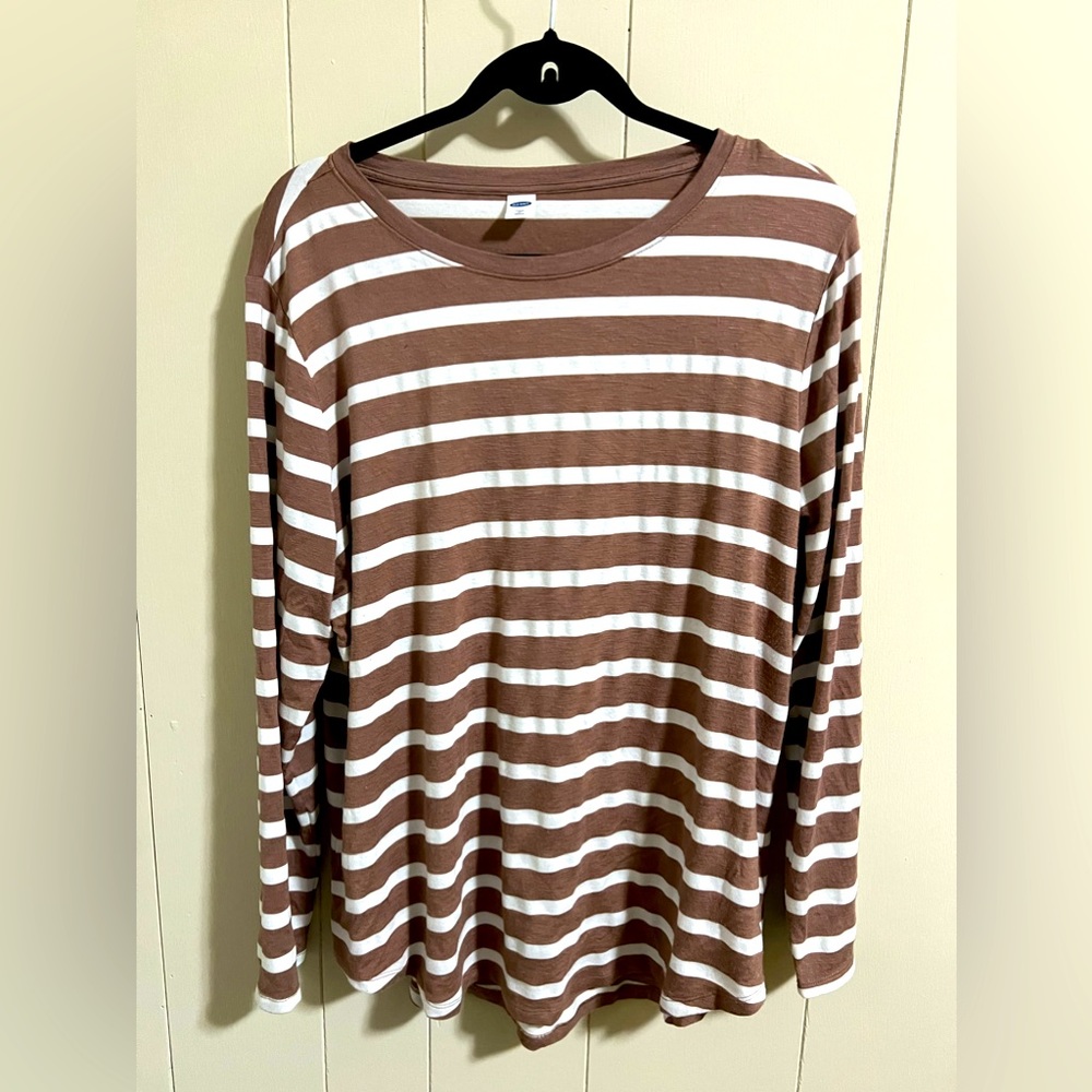 Old Navy Luxe XL long sleeve stripe brown and white top
